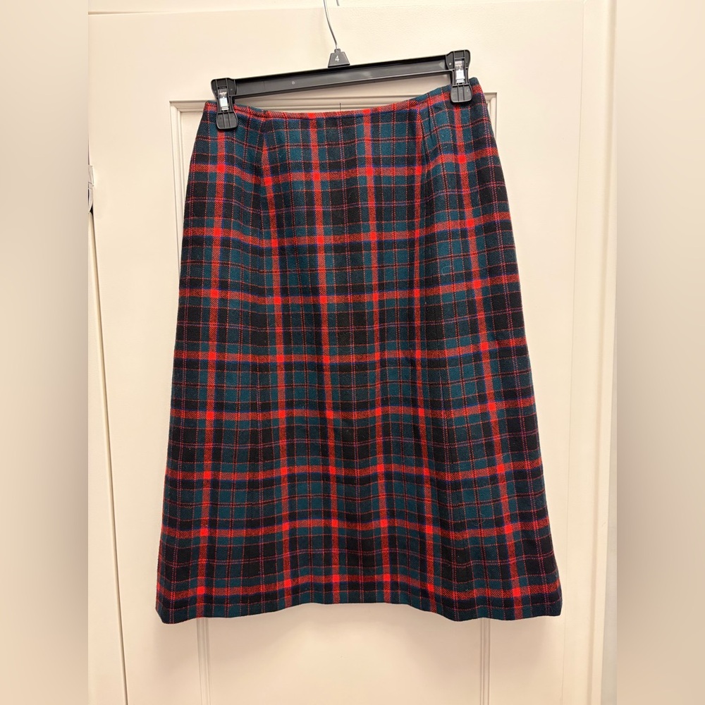 Vintage Womens 12 Pendleton Plaid Wool Lined Pencil Skirt WAIST 26” Red Green